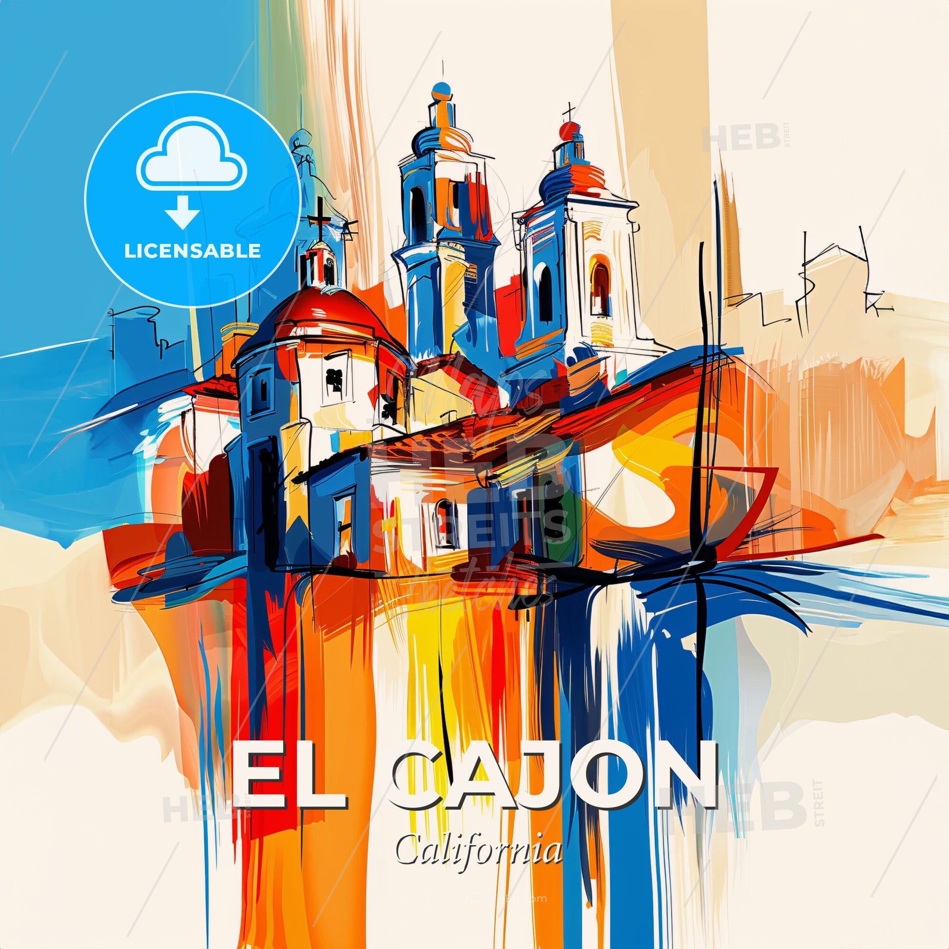 Vibrant El Cajon, California - A Painting Of A Building - Square format print template