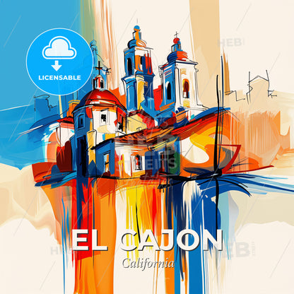 Vibrant El Cajon, California - A Painting Of A Building - Square format print template