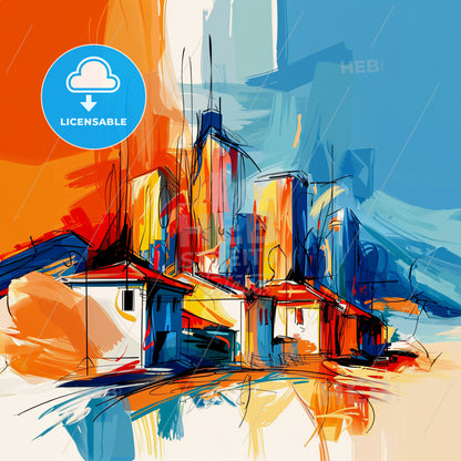 Vibrant El Monte, California - A Painting Of Buildings And A City