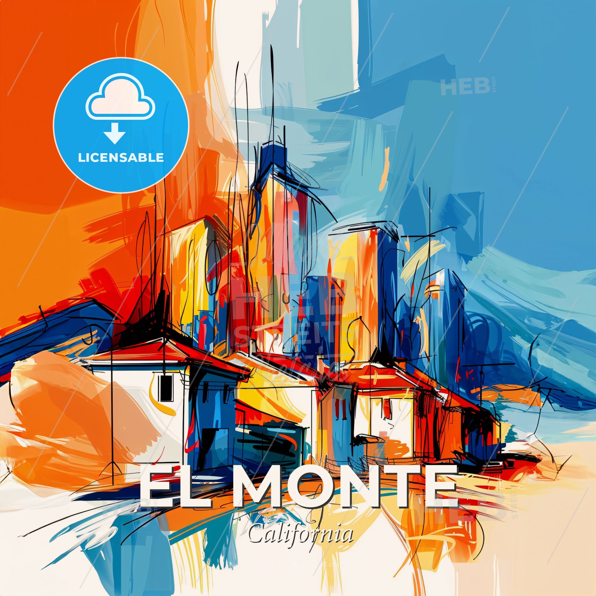Vibrant El Monte, California - A Painting Of Buildings And A City - Square format print template
