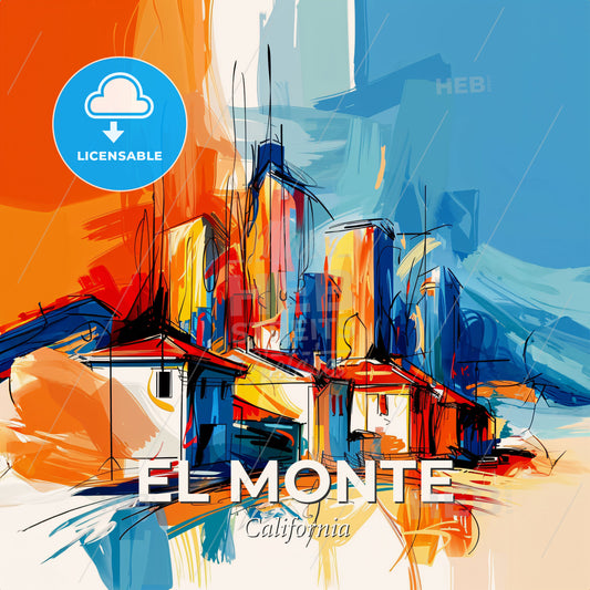 Vibrant El Monte, California - A Painting Of Buildings And A City - Square format print template