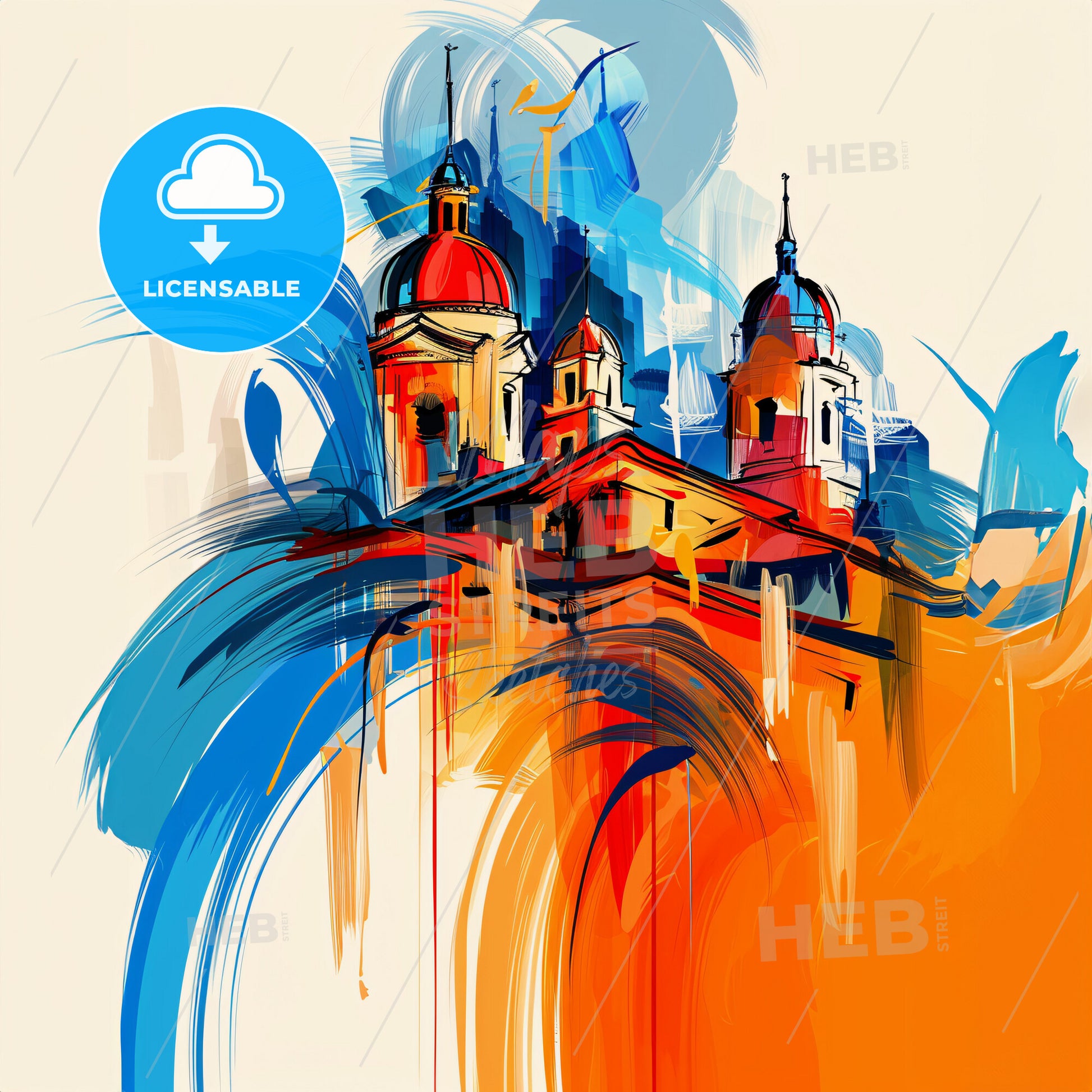 Vibrant El Monte, California - A Painting Of A Building With A Colorful Background