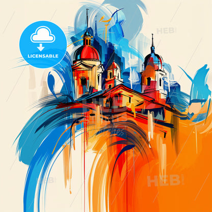 Vibrant El Monte, California - A Painting Of A Building With A Colorful Background