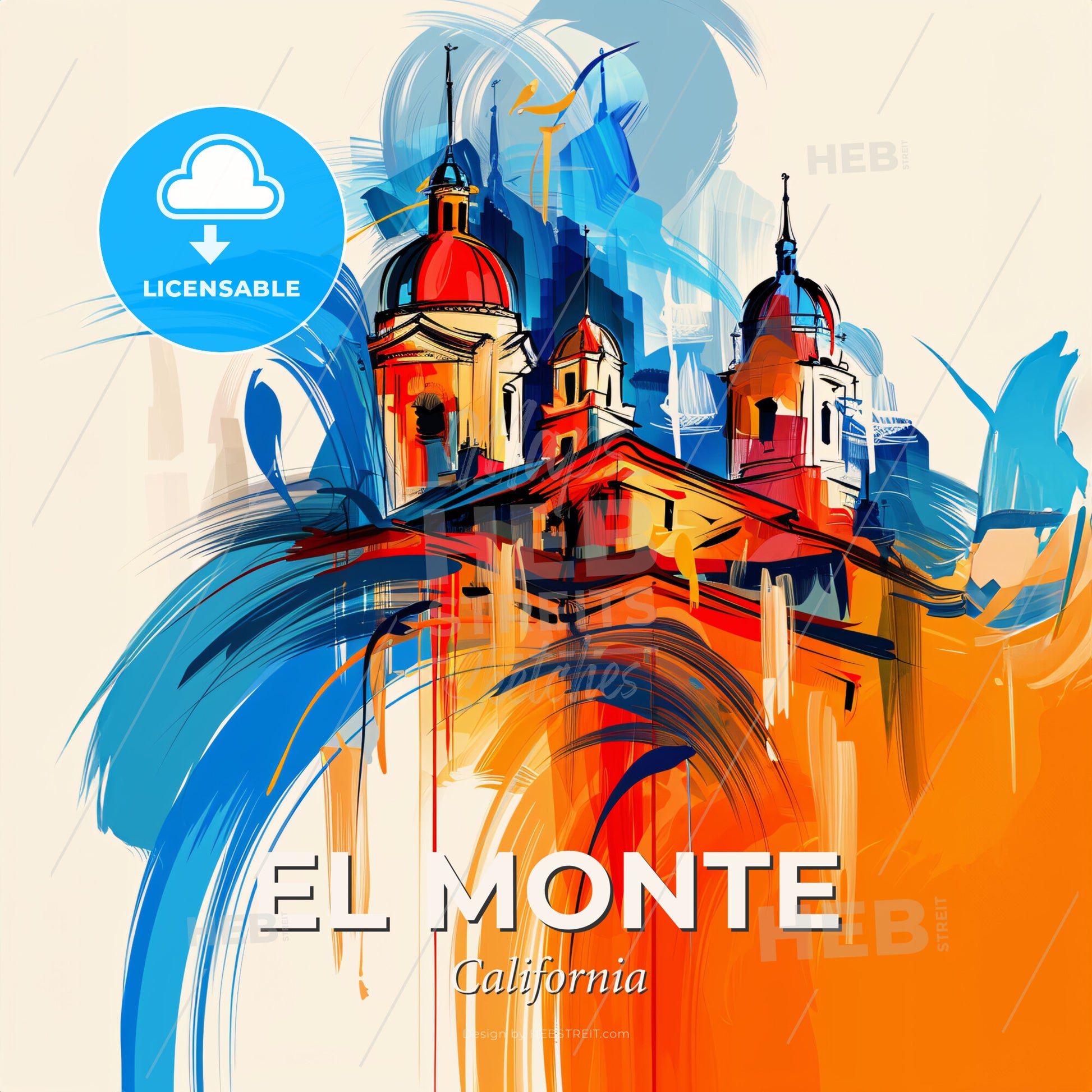 Vibrant El Monte, California - A Painting Of A Building With A Colorful Background - Square format print template