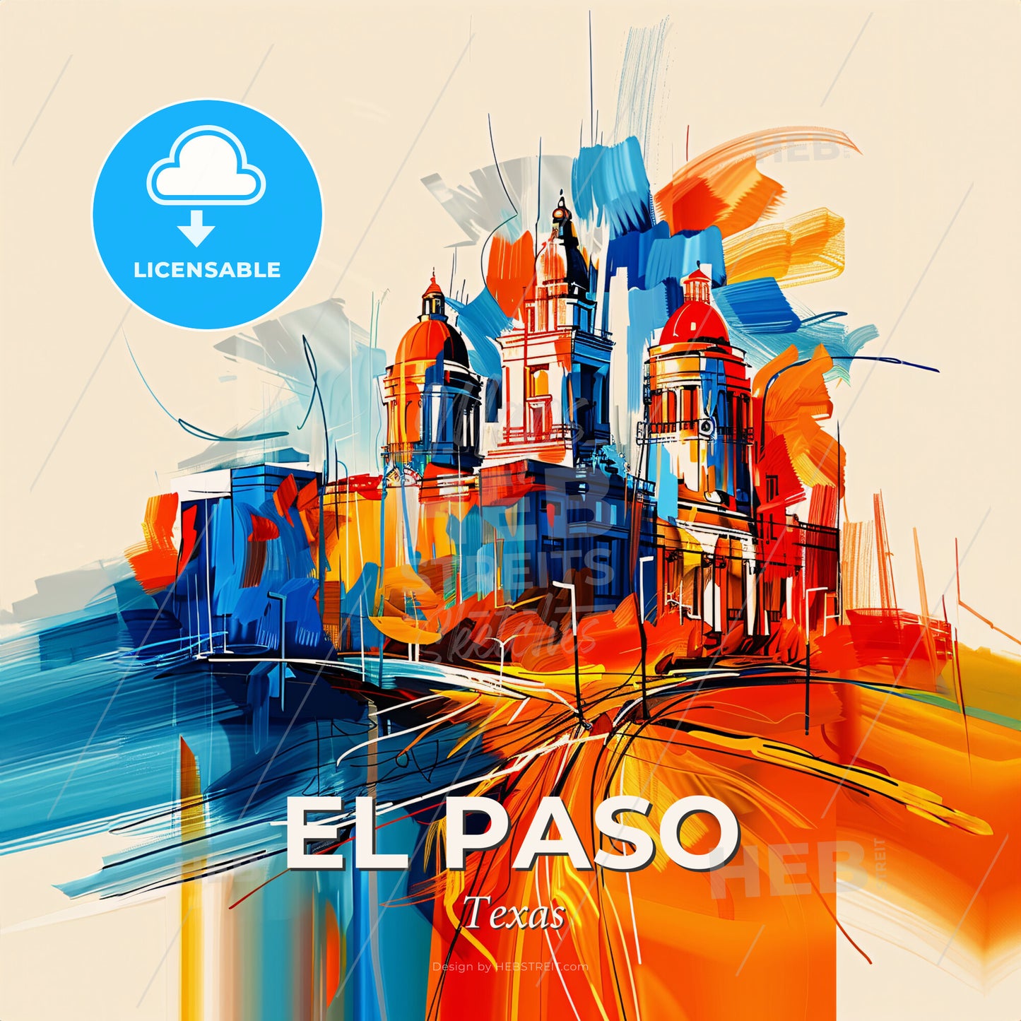 Vibrant El Paso, Texas - A Painting Of A City - Square format print template