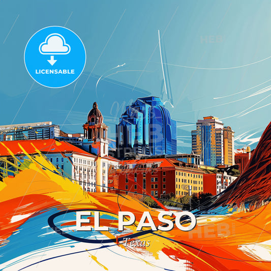 Vibrant El Paso, Texas - A Colorful Cityscape With Buildings And Blue Sky - Square format print template