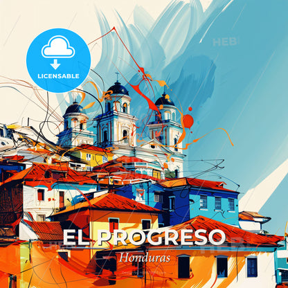 Vibrant El Progreso, Honduras - A Group Of Buildings With Red Roofs - Square format print template