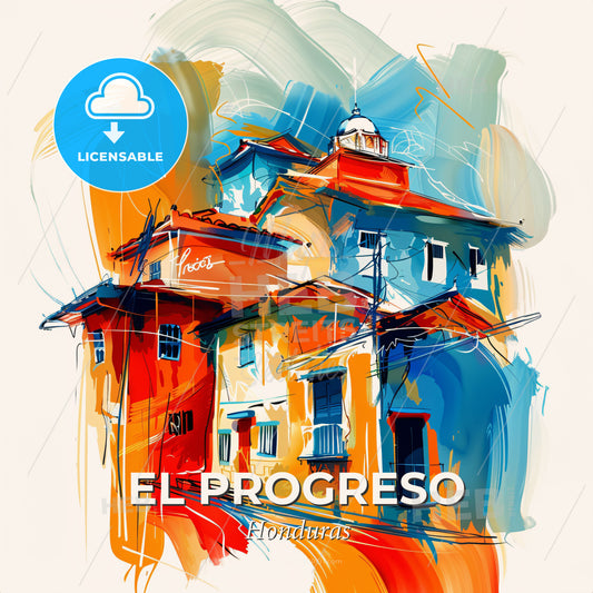 Vibrant El Progreso, Honduras - A Painting Of A Building - Square format print template