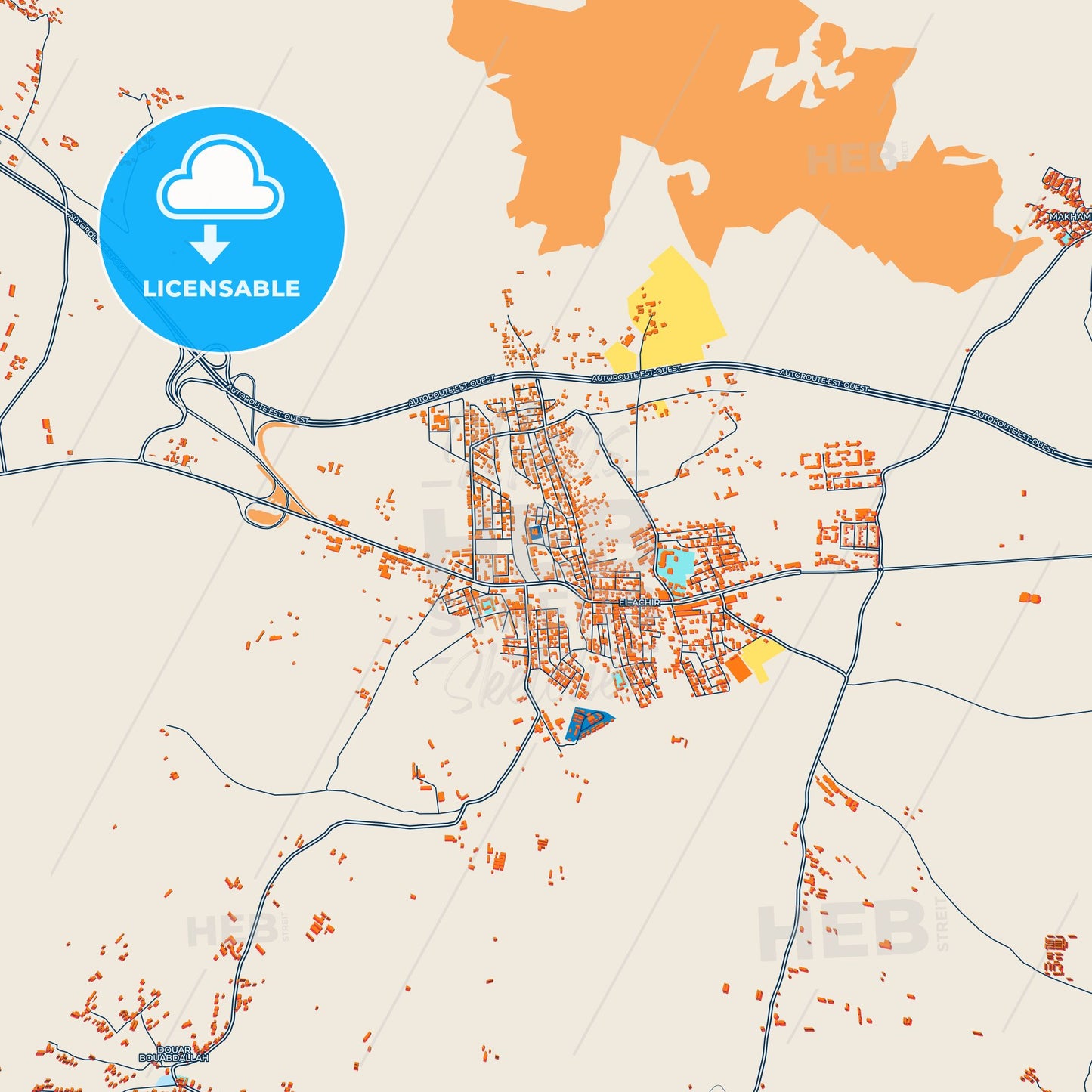 Colorful El Achir Street Map with Labels and Buildings