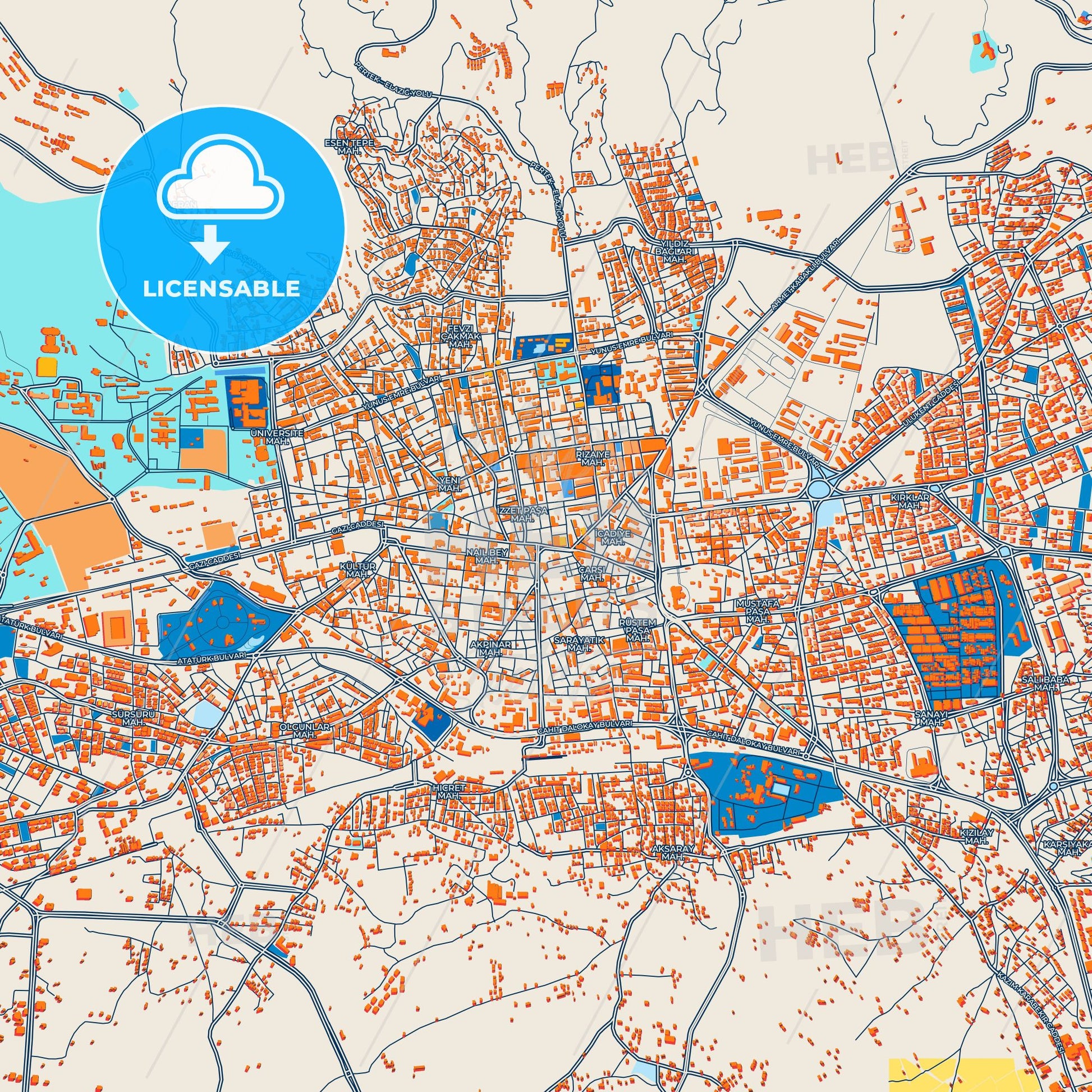 Colorful Elâzığ Street Map with Labels and Buildings