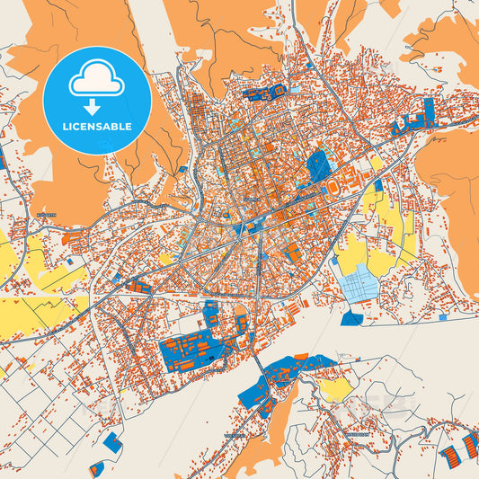 Colorful Elbasan Street Map with Labels and Buildings