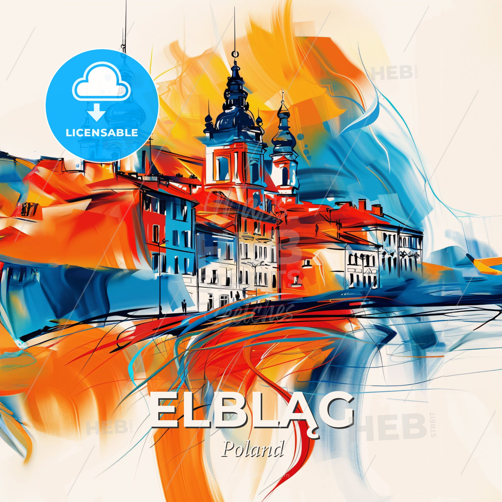 Vibrant Elbląg, Poland - A Painting Of A City - Square format print template