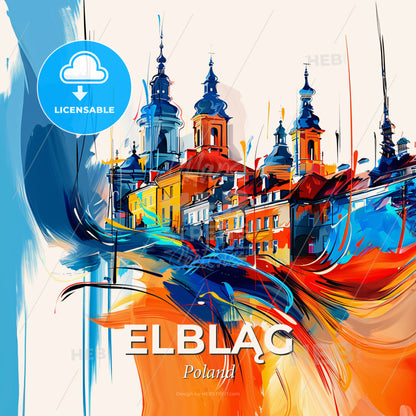 Vibrant Elbląg, Poland - A Colorful Painting Of Buildings - Square format print template