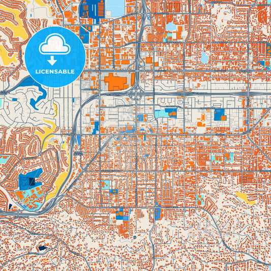 Colorful El Cajon Street Map with Labels and Buildings