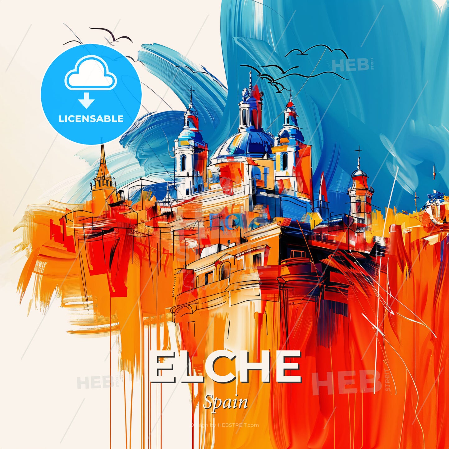 Vibrant Elche, Spain - A Painting Of A Building - Square format print template