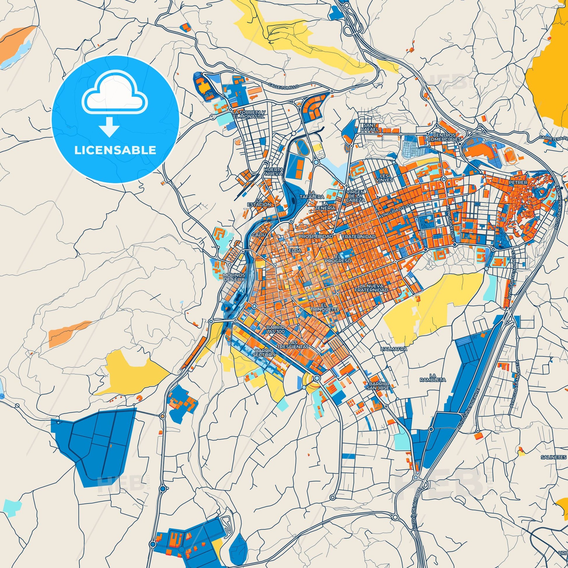 Colorful Elda Street Map with Labels and Buildings
