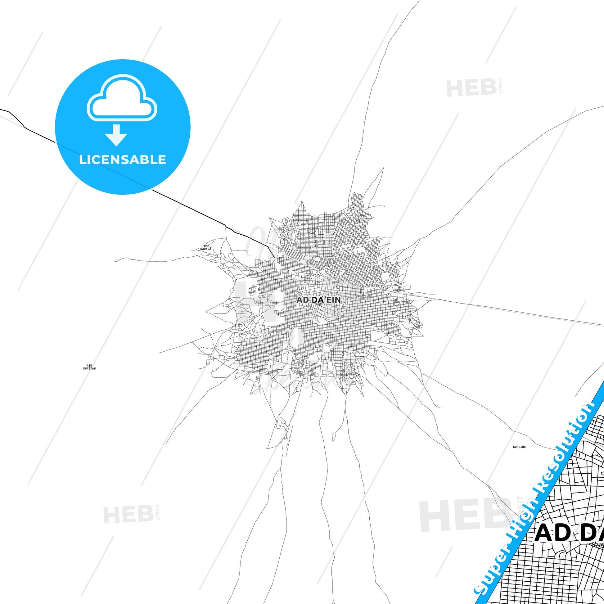 El Daein, Sudan light map with streetnames, citynames and districts