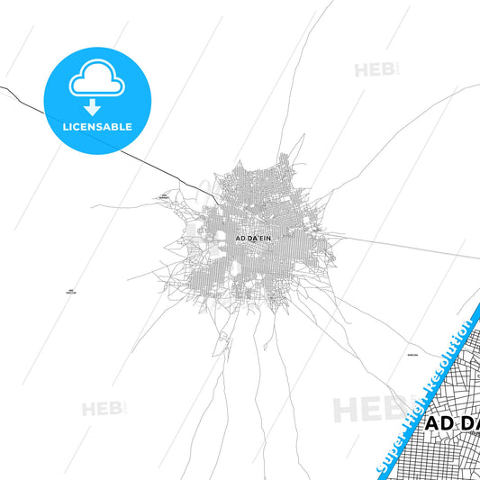 El Daein, Sudan light map with streetnames, citynames and districts