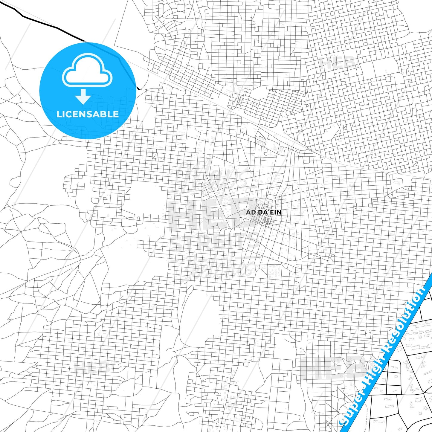 El Daein, Sudan Light Map with Street Names, City Names, and Districts