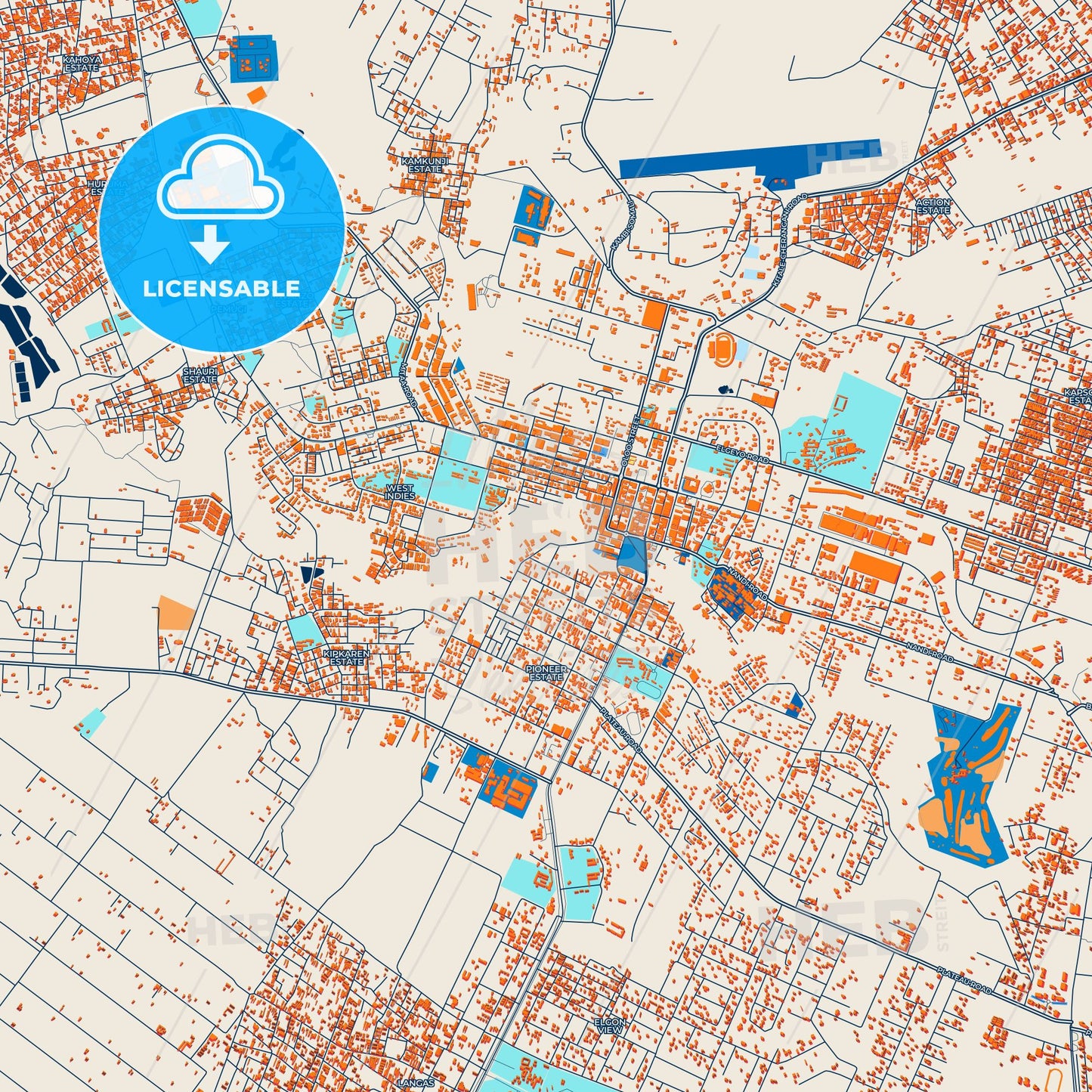 Colorful Eldoret Street Map with Labels and Buildings