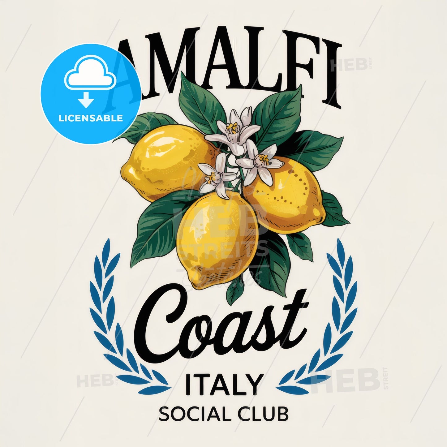 Elegant Amalfi Coast Lemons & Blossoms Logo Print for Italian Social Club Decor