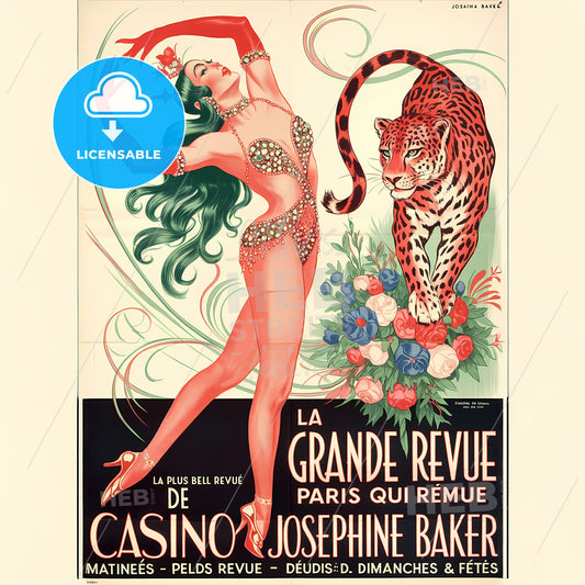 Elegant Art Deco Casino Dancer & Leopard - A Vintage Parisian Spectacle