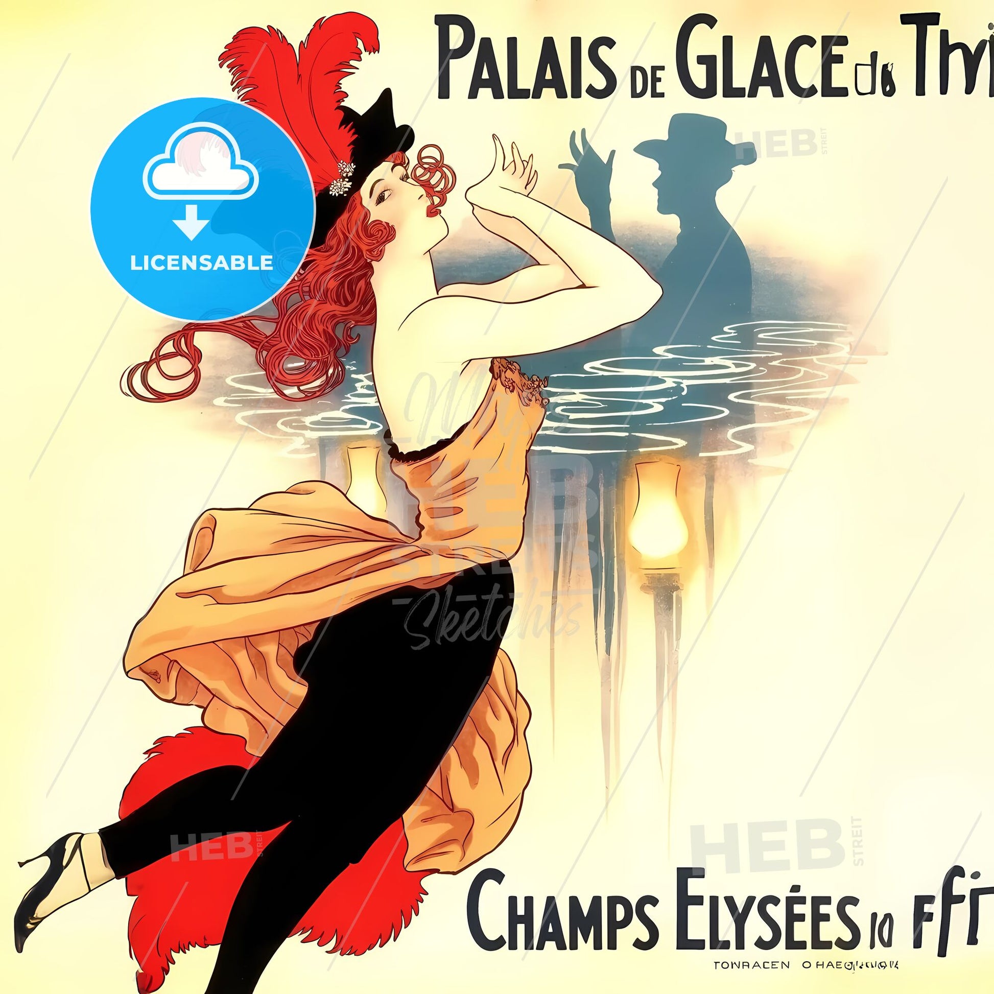 Elegant Art Nouveau Vintage Poster: Palais de Glace & Champs Élysées Dream
