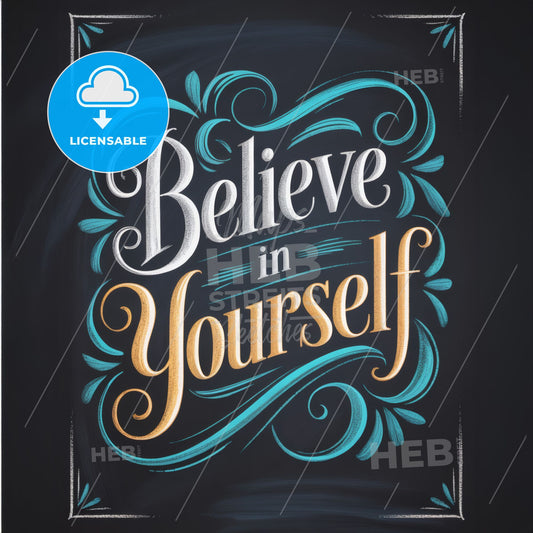 Elegant Handlettered Motivational Quote: Believe in Yourself Against a Dark Background