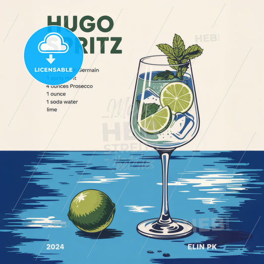Elegant Hugo Spritz Recipe Card Art - Minimalist Cocktail Prints for Home Bars