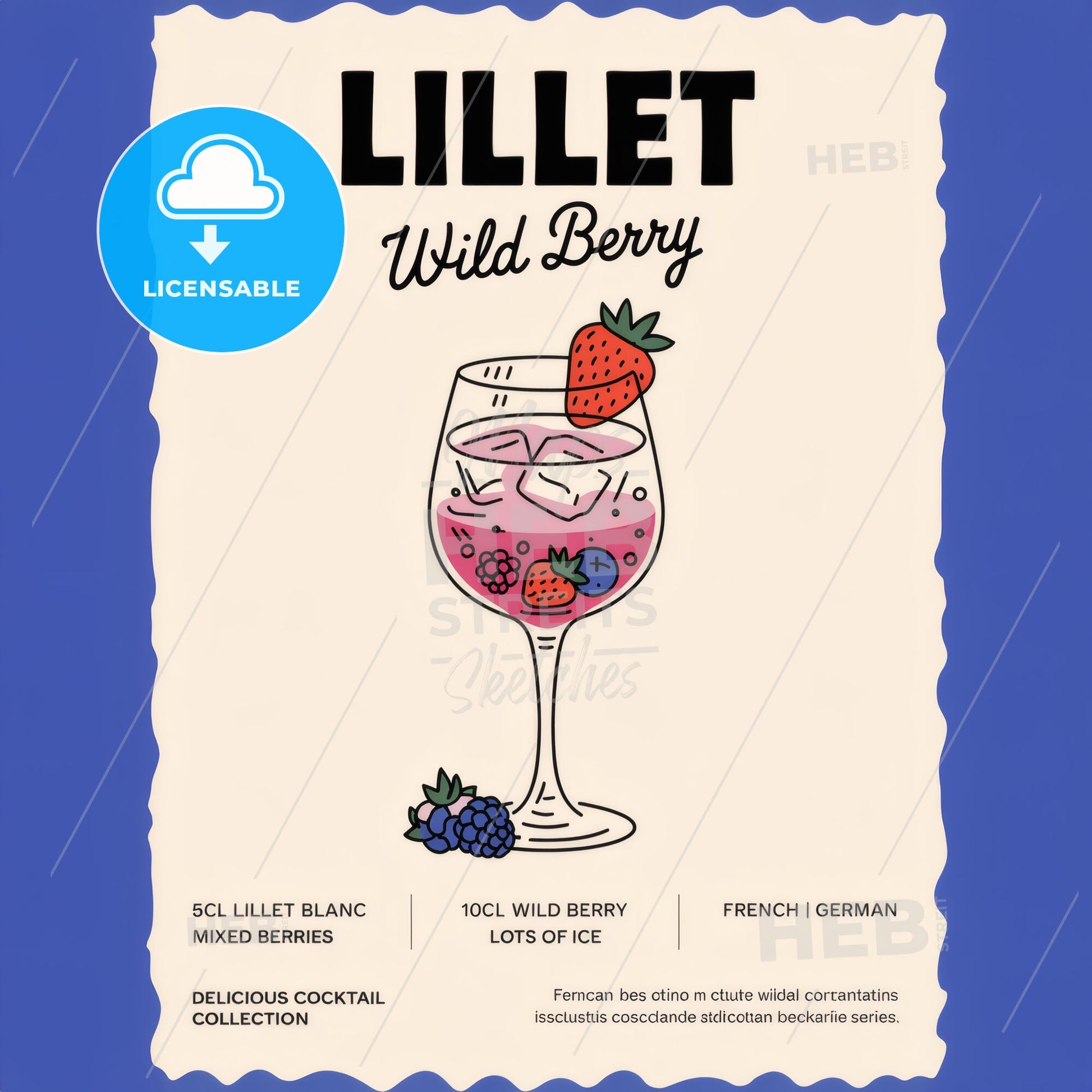 Elegant Lillet Wild Berry Cocktail Print: Minimalist Art for Home Bar Decor