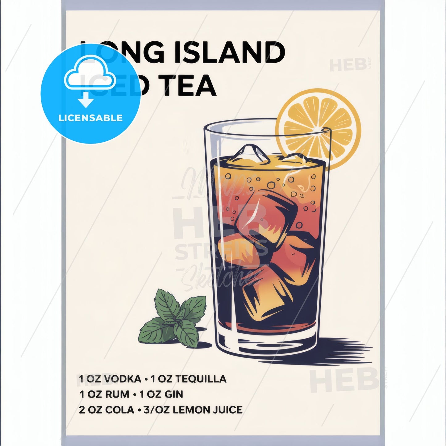 Elegant Long Island Iced Tea Recipe Print: Minimalist Cocktail Art for Home Bars