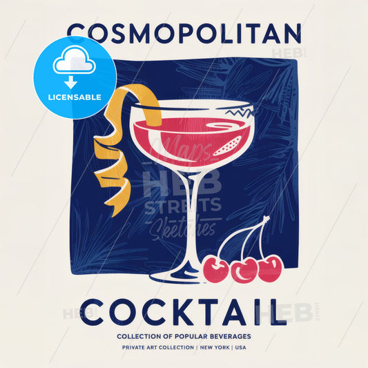 Elegant Minimalist Cosmopolitan Cocktail Art Print - Chic Home Bar Decor