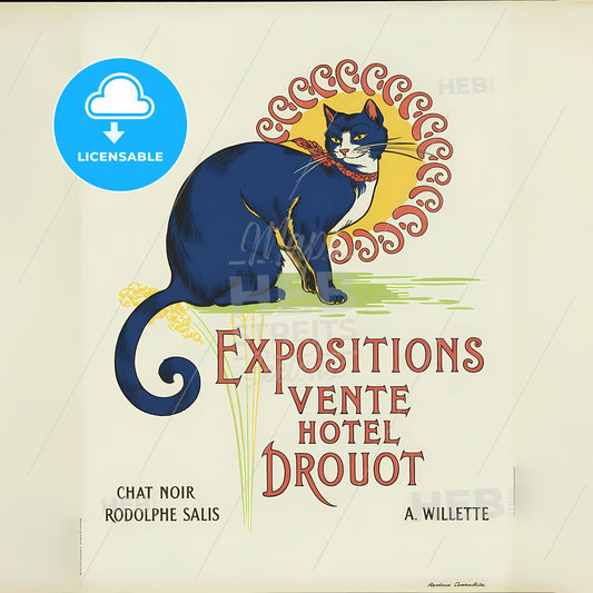 Elegant Noir Feline: Vintage Art Nouveau Exposition Poster