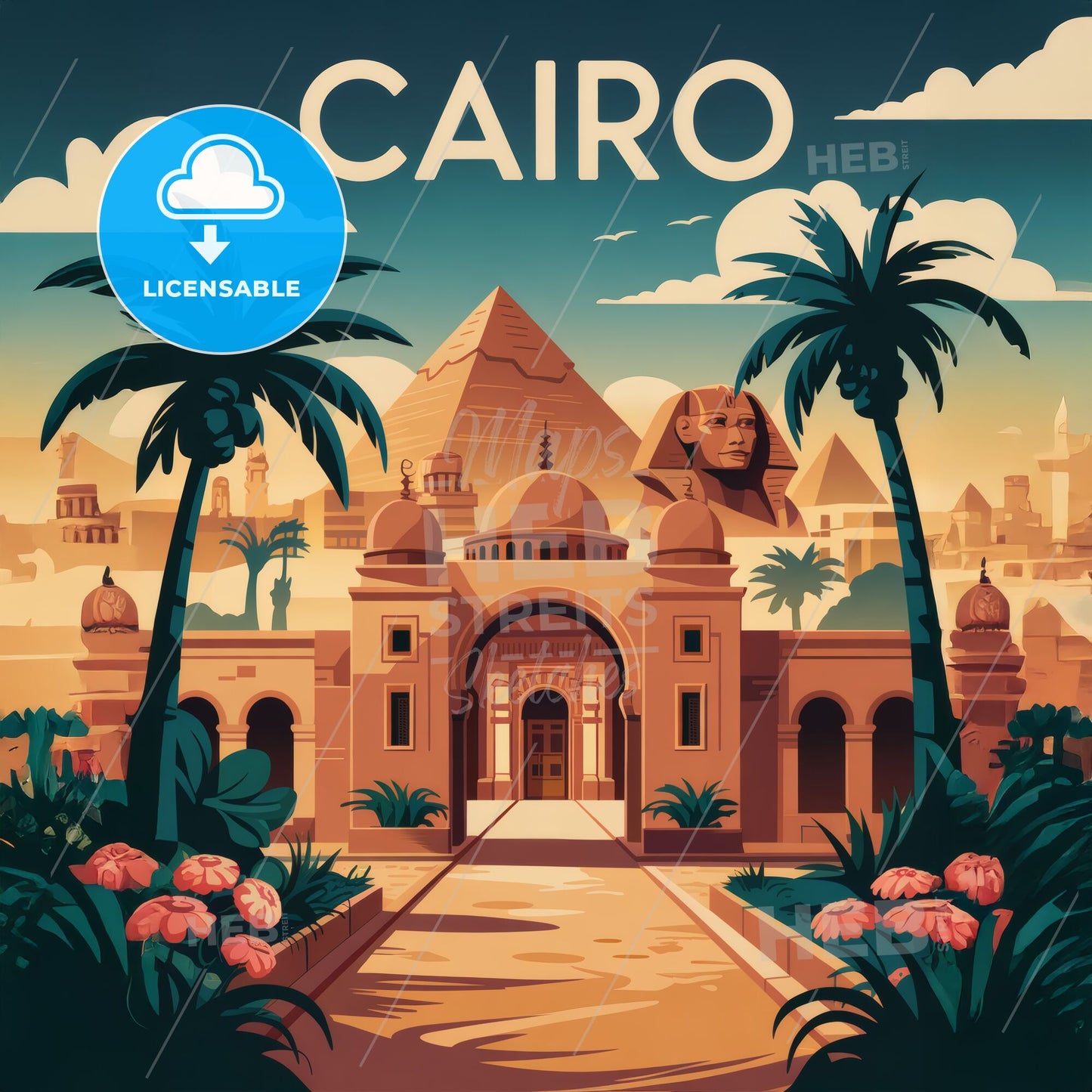 Elegant Retro Art Deco Cairo Travel Poster: Timeless Vision of Egypt's Wonders
