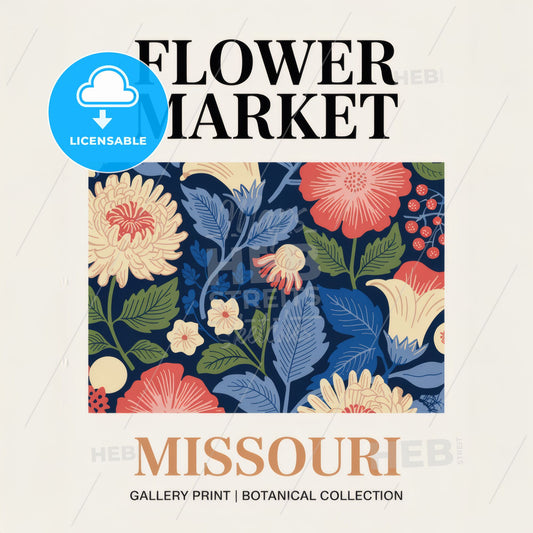 Elegant Vintage Botanical Print: Coral & Cream Florals on Navy - Flower Market