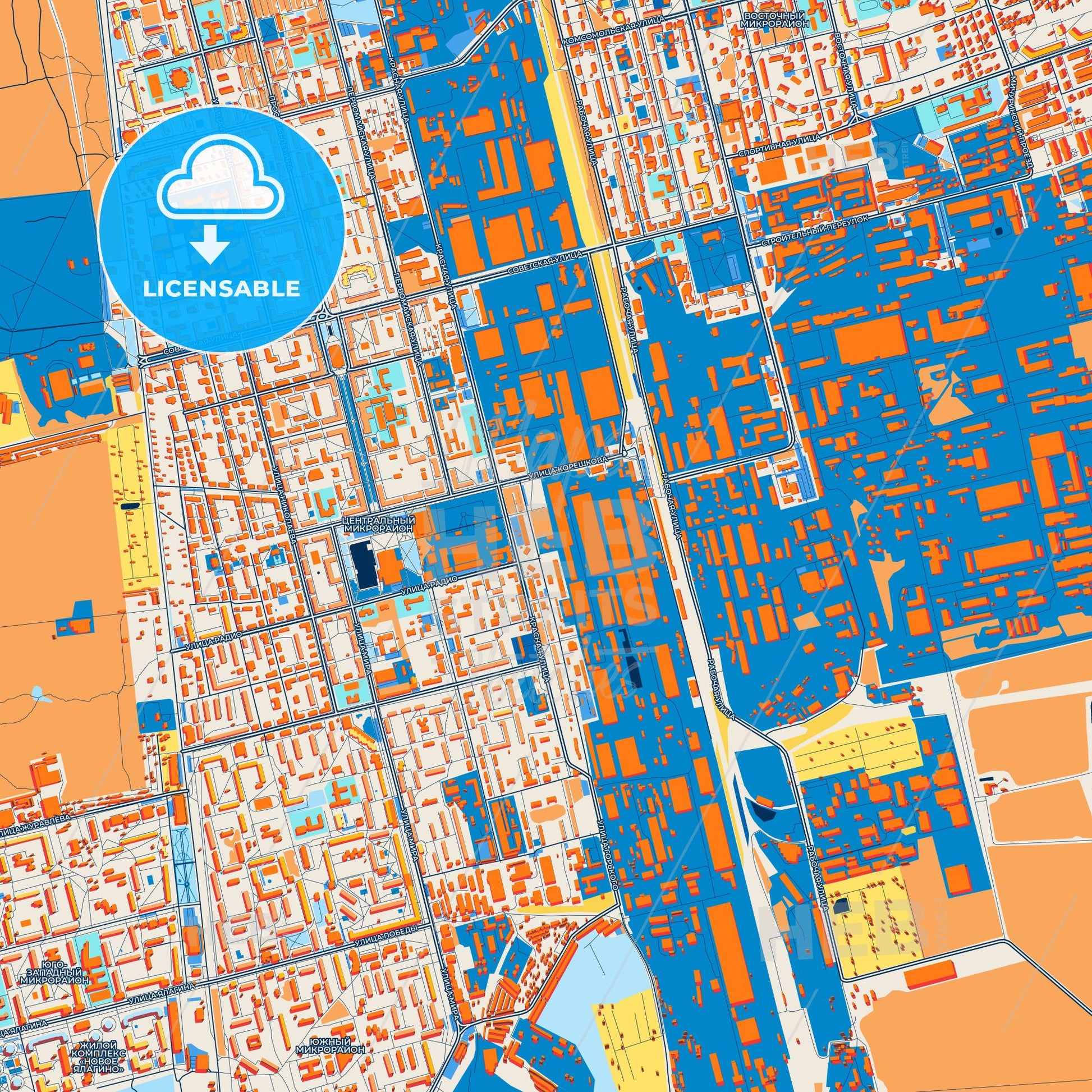 Colorful Elektrostal Street Map with Labels and Buildings