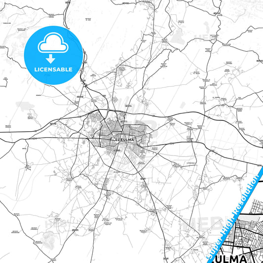 El Eulma, Algeria light map with streetnames, citynames and districts