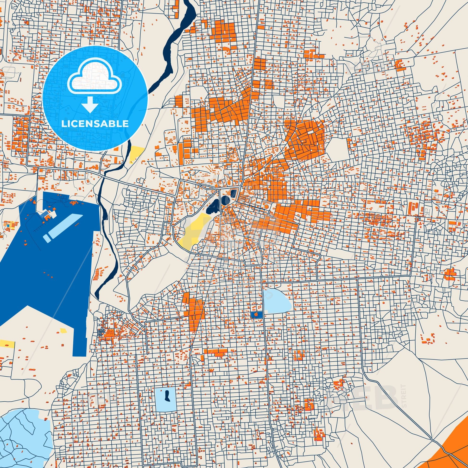 Colorful El Fasher Street Map with Labels and Buildings