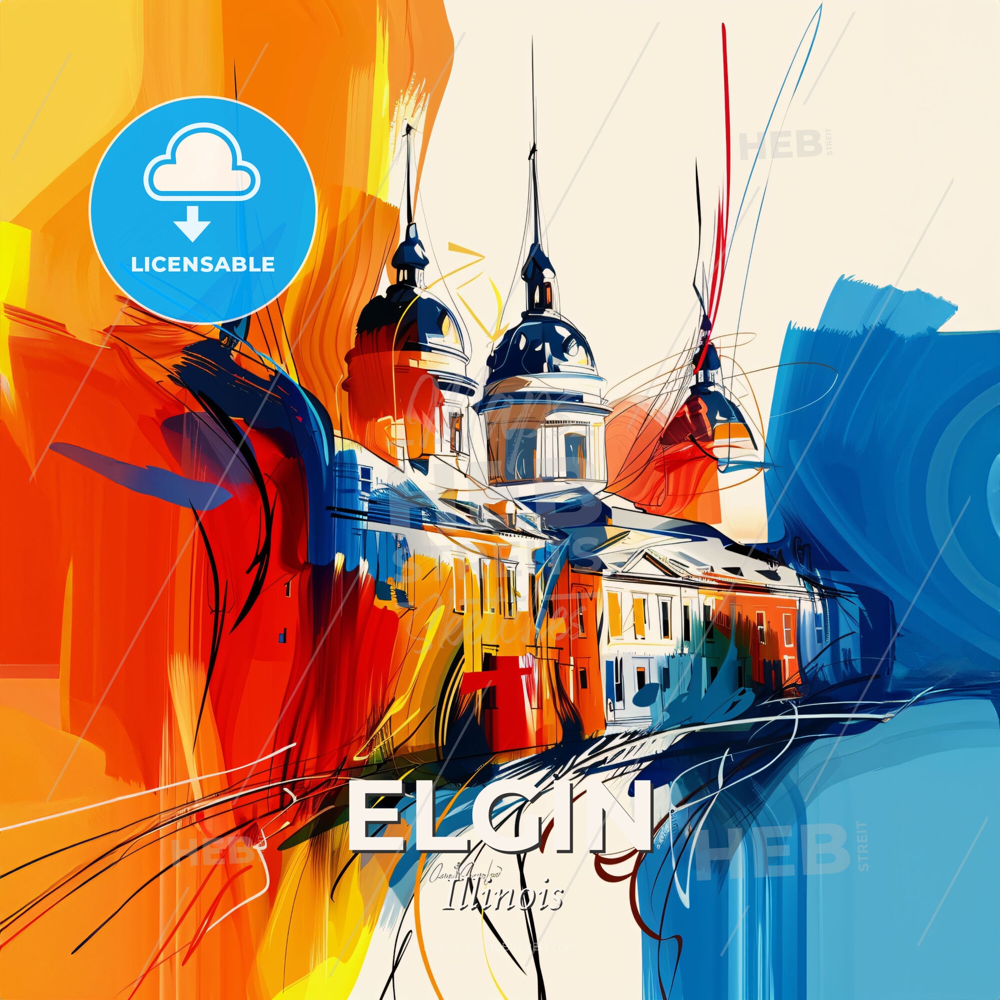 Vibrant Elgin, Illinois - A Colorful Painting Of A Building - Square format print template