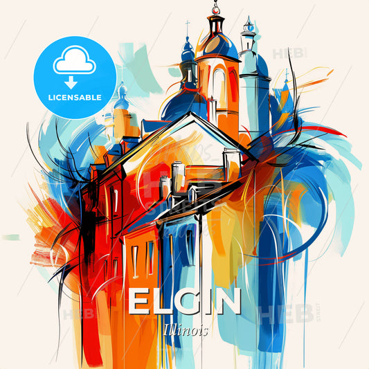 Vibrant Elgin, Illinois - A Painting Of A Building - Square format print template