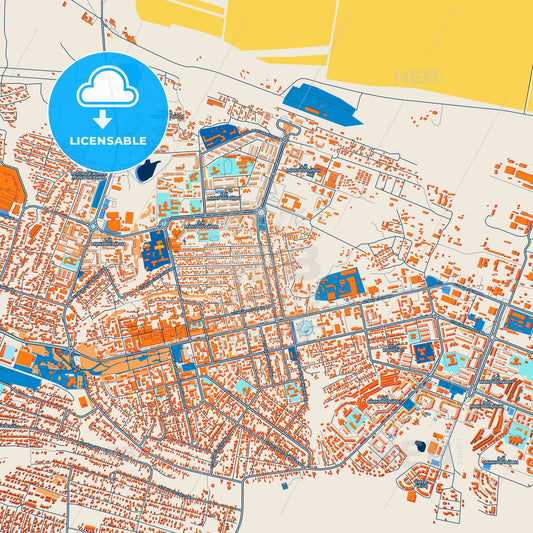 Colorful Elista Street Map with Labels and Buildings