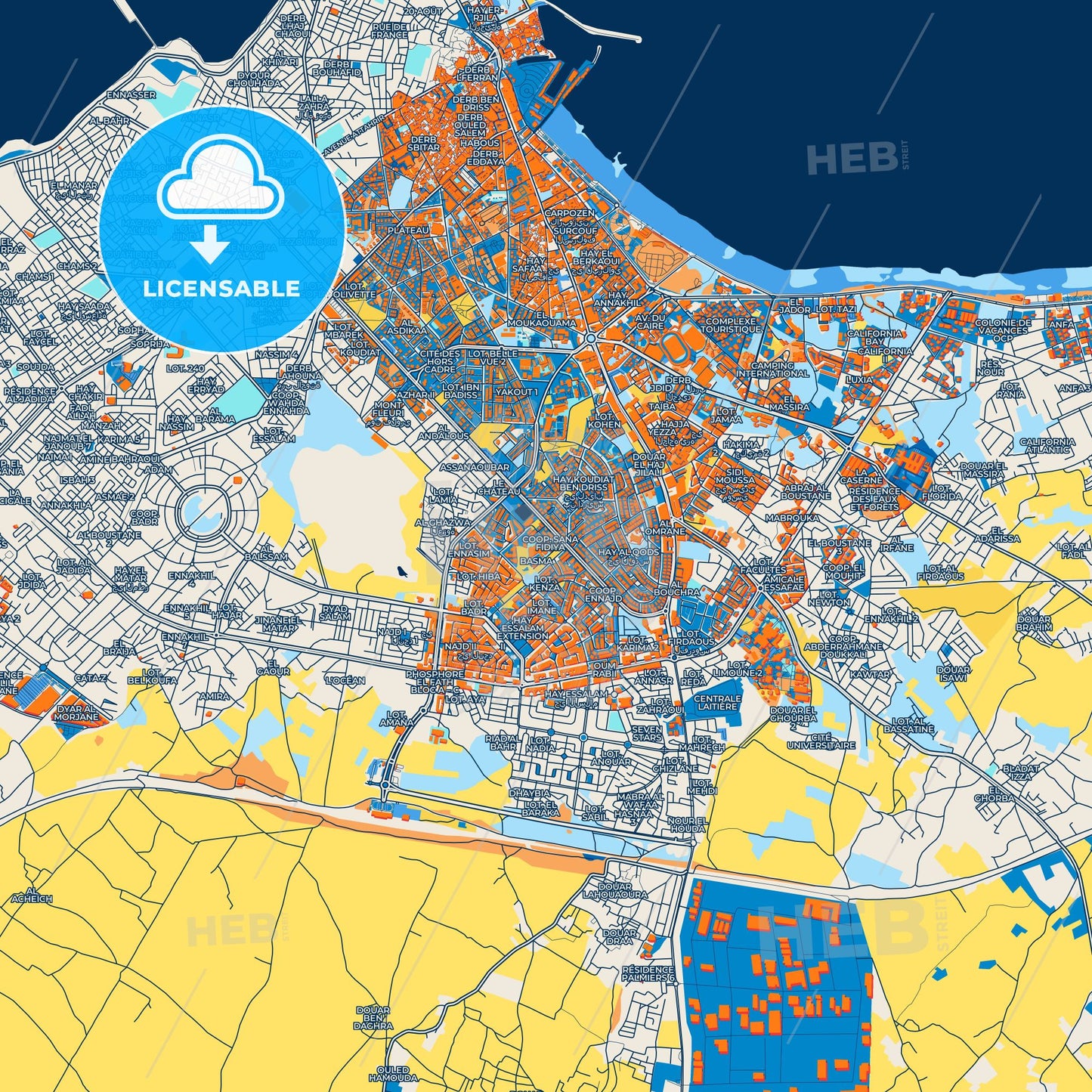 Colorful El Jadid Street Map with Labels and Buildings