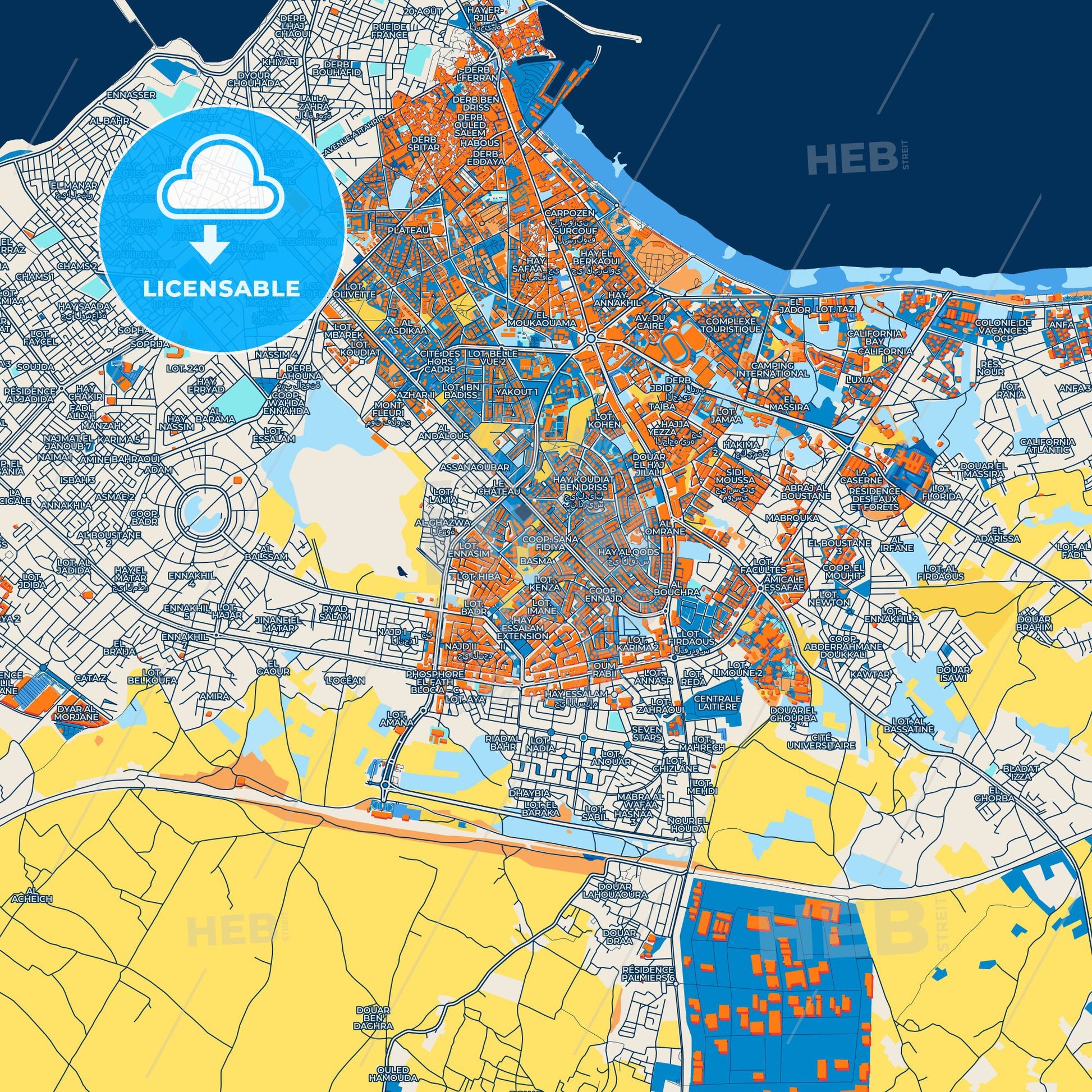 Colorful El Jadid Street Map with Labels and Buildings