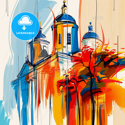 Vibrant Elk Grove, California - A Painting Of A Building With Blue Domes