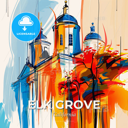 Vibrant Elk Grove, California - A Painting Of A Building With Blue Domes - Square format print template