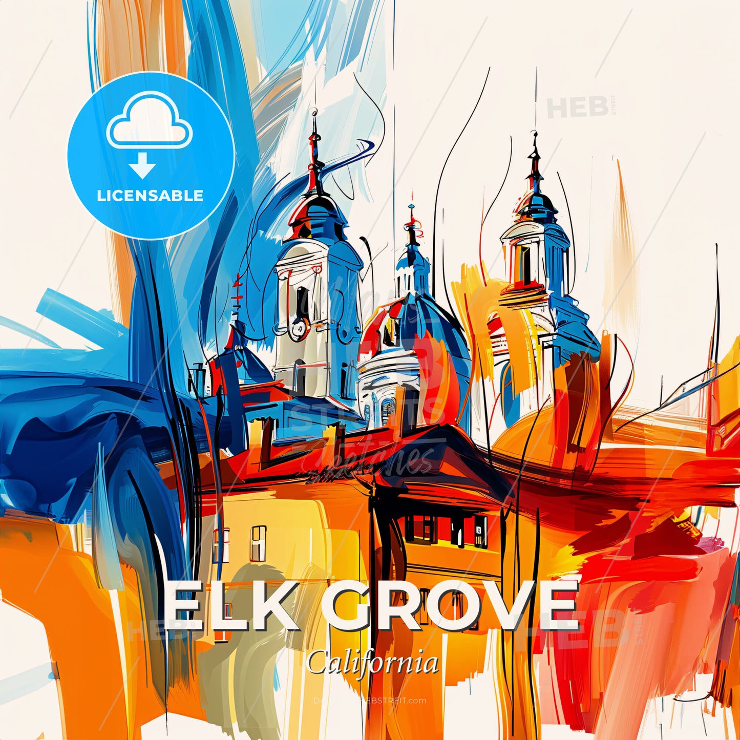 Vibrant Elk Grove, California - A Painting Of A Building With A Dome Shaped Roof - Square format print template