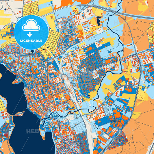 Colorful Ełk Street Map with Labels and Buildings