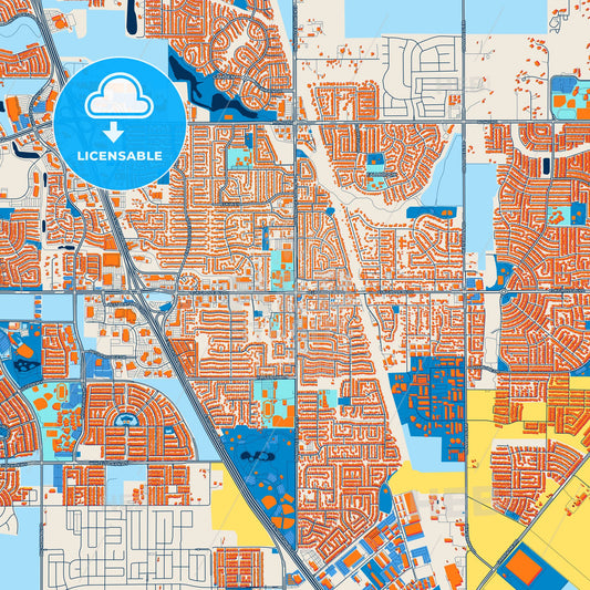 Colorful Elk Grove Street Map with Labels and Buildings
