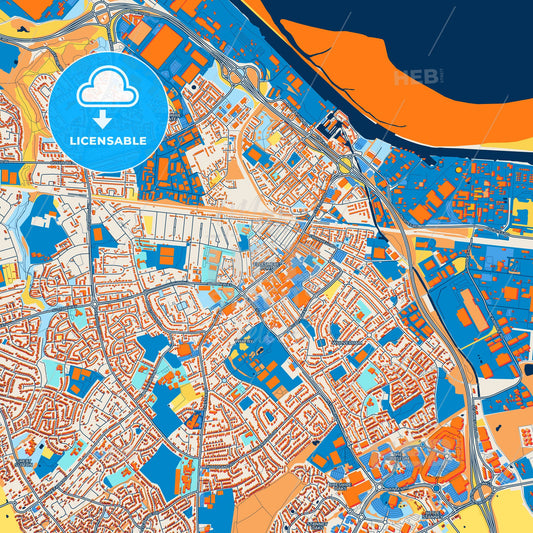 Colorful Ellesmere Port Street Map with Labels and Buildings