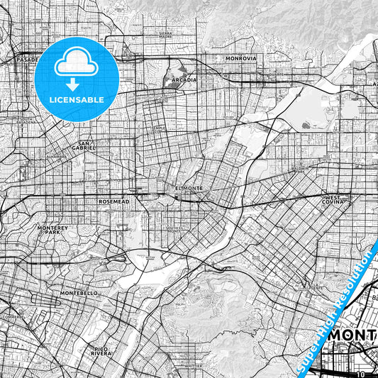 El Monte, California light map with streetnames, citynames and districts
